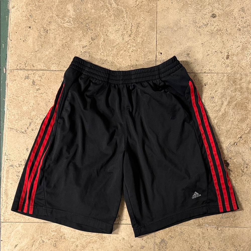 Adidas Men's Athletic Shorts in Black with Red Stripes